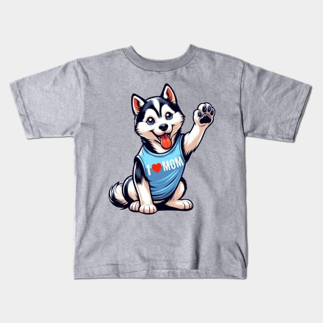 Siberian Husky I Love Mom Mother's Day Kids T-Shirt by Buleskulls 